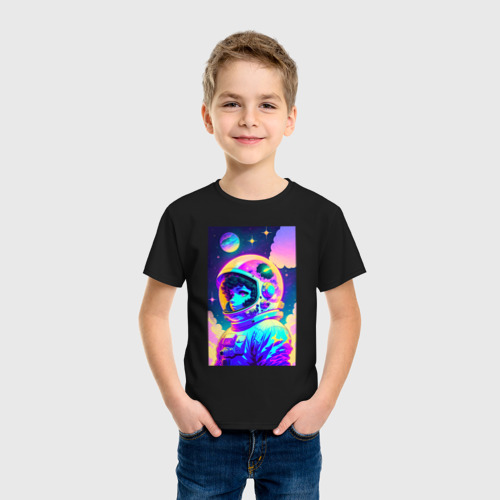 Детская футболка хлопок с принтом Девчонка бравый космонавт - нейросеть, фото на моделе #1