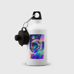 Бутылка с принтом Девчонка бравый космонавт - нейросеть для любого человека, вид спереди №2. Цвет основы: белый