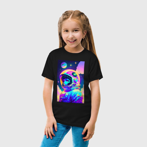 Детская футболка хлопок с принтом Девчонка бравый космонавт - нейросеть, вид сбоку #3
