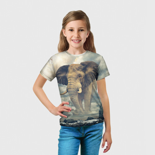 Детская футболка 3D с принтом Гигантский слон, вид сбоку #3
