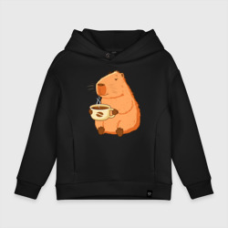 Детское худи Oversize хлопок Капибара с кружкой горячего кофе