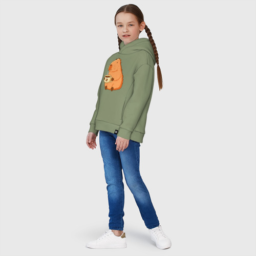 Детское худи Oversize хлопок с принтом Капибара с кружкой горячего кофе - картинка 5 Детское худи Oversize хлопок Капибара с кружкой горячего кофе - фото 5