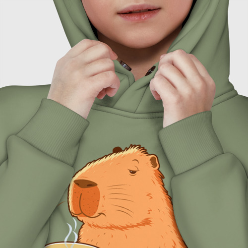 Детское худи Oversize хлопок с принтом Капибара с кружкой горячего кофе - картинка 7 Детское худи Oversize хлопок Капибара с кружкой горячего кофе - фото 7