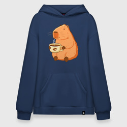Худи SuperOversize хлопок Капибара с кружкой горячего кофе
