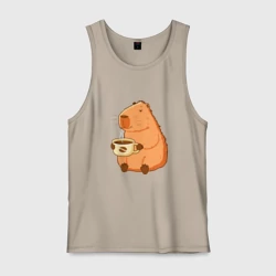 Мужская майка хлопок Капибара с кружкой горячего кофе