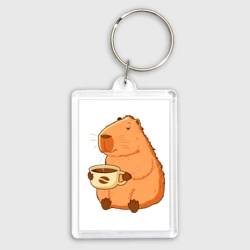 Брелок прямоугольный 35*50 Капибара с кружкой горячего кофе