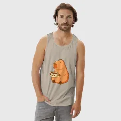 Мужская майка хлопок Капибара с кружкой горячего кофе - фото 2