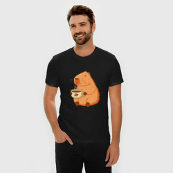 Мужская футболка хлопок Slim Капибара с кружкой горячего кофе - фото 2