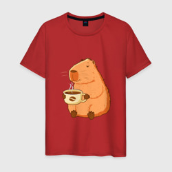 Мужская футболка хлопок Капибара с кружкой горячего кофе