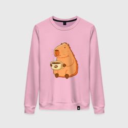 Женский свитшот хлопок Капибара с кружкой горячего кофе