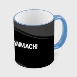 Кружка с полной запечаткой DanMachi glitch на темном фоне: надпись и символ