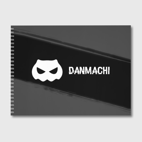 Альбом для рисования DanMachi glitch на темном фоне: надпись и символ