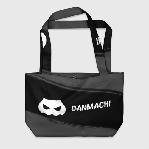 Пляжная сумка 3D DanMachi glitch на темном фоне: надпись и символ