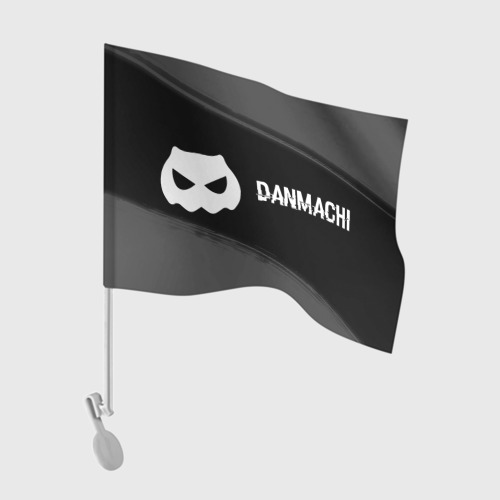 Флаг для автомобиля DanMachi glitch на темном фоне: надпись и символ