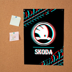 Постер Значок Skoda в стиле glitch на темном фоне - фото 2