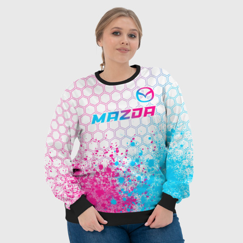 Женский свитшот 3D Mazda neon gradient style: символ сверху, цвет 3D печать - фото 6