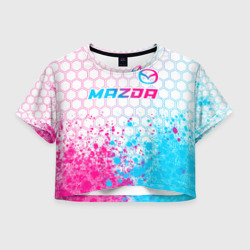 Женская футболка Crop-top 3D Mazda neon gradient style: символ сверху