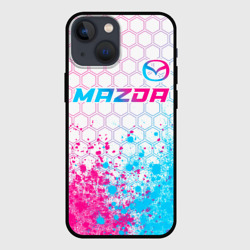 Чехол для iPhone 13 mini Mazda neon gradient style: символ сверху
