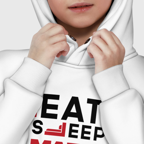 Детское худи Oversize хлопок Надпись: eat sleep Mafia repeat, цвет белый - фото 7