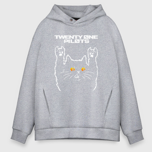 Мужское светящееся худи Twenty One Pilots rock cat, цвет меланж