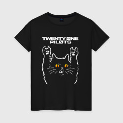 Twenty One Pilots rock cat – Женская футболка хлопок с принтом купить со скидкой в -20%