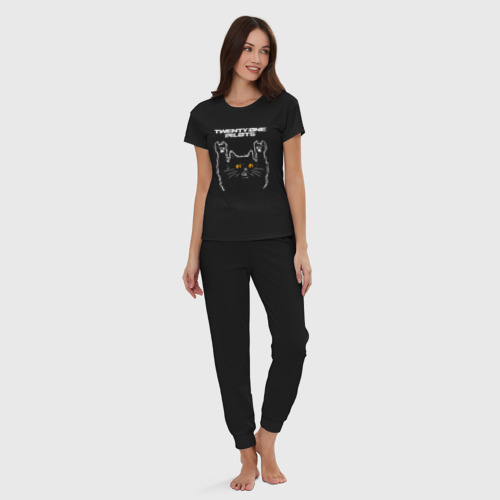 Женская пижама хлопок Twenty One Pilots rock cat, цвет черный - фото 5