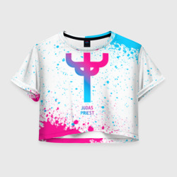 Женская футболка Crop-top 3D Judas Priest neon gradient style