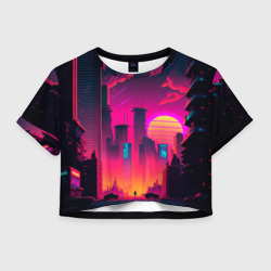 Женская футболка Crop-top 3D Мегаполис на закате: нейросеть