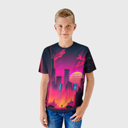 Детская футболка 3D Мегаполис на закате: нейросеть - фото 2
