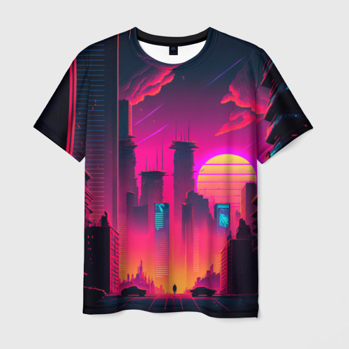 Мужская футболка 3D Мегаполис на закате: нейросеть, цвет 3D печать