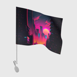 Флаг для автомобиля Мегаполис на закате: нейросеть