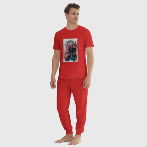 Мужская пижама хлопок с принтом Огненный монах - габимару, вид сбоку #3