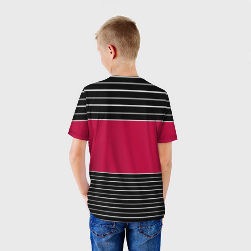 Детская футболка 3D Красно-черный полосатый узор с лейблом Спортклуб, цвет 3D печать - фото 4