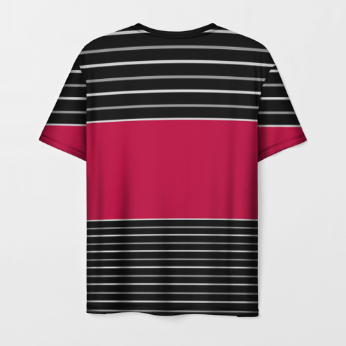 Мужская футболка 3D с принтом Красно-черный полосатый узор с лейблом Спортклуб, вид сзади #1