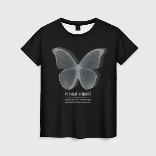 Женская футболка с принтом Butterfly unusualy original, вид спереди №1