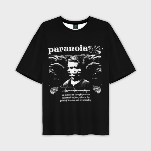 Мужская футболка оверсайз с принтом Paranoia trend, вид спереди №1