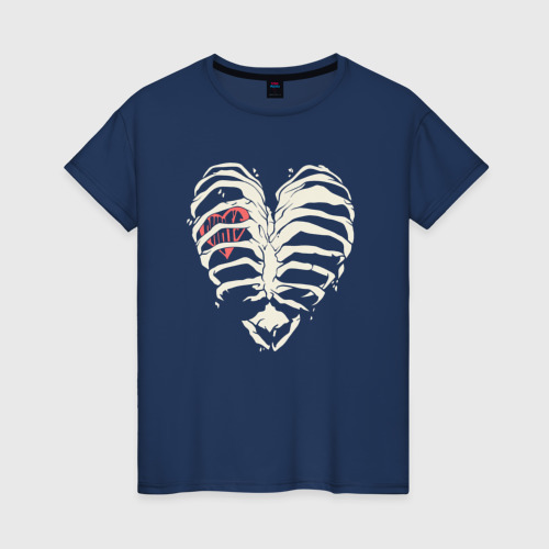 Светящаяся женская футболка с принтом White ribs with a heart inside, вид спереди №1