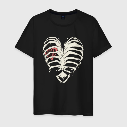 Мужская светящаяся футболка с принтом White ribs with a heart inside, вид спереди #2