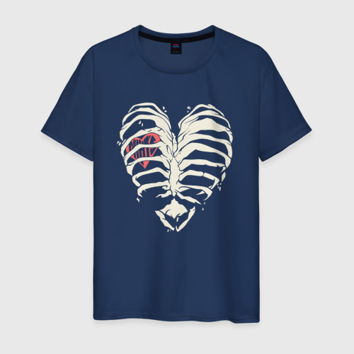 Светящаяся мужская футболка с принтом White ribs with a heart inside, вид спереди №1