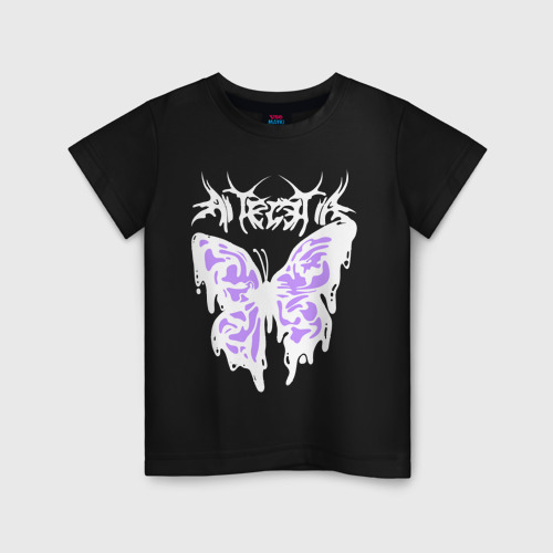 Светящаяся детская футболка Gothic white butterfly, цвет черный