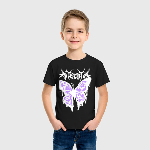 Светящаяся детская футболка Gothic white butterfly, цвет черный - фото 4