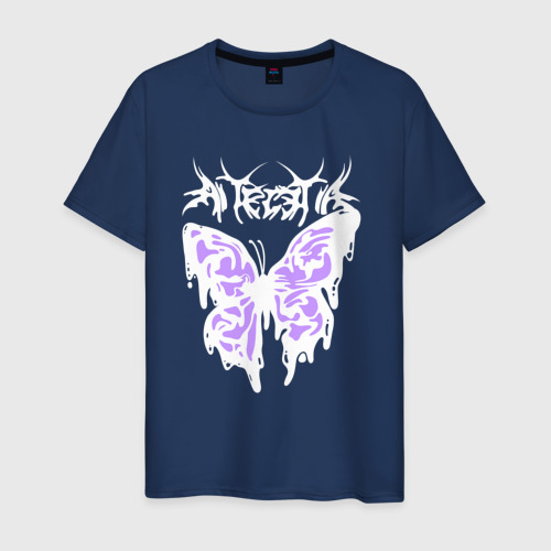 Светящаяся мужская футболка с принтом Gothic white butterfly, вид спереди №1