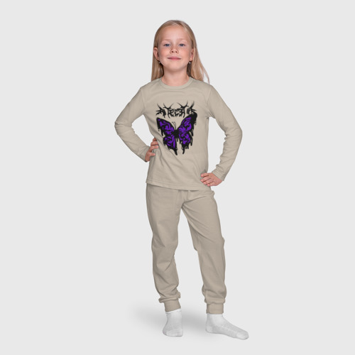 Детская пижама с лонгсливом хлопок Gothic black butterfly, цвет миндальный - фото 7
