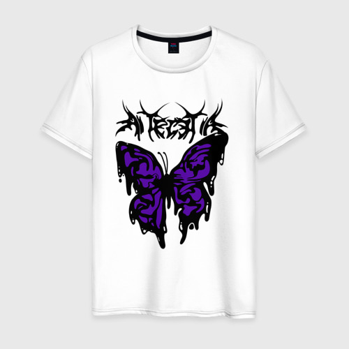 Мужская футболка из хлопка с принтом Gothic black butterfly, вид спереди №1