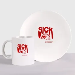 Набор: тарелка + кружка Sick i can`t away from you red