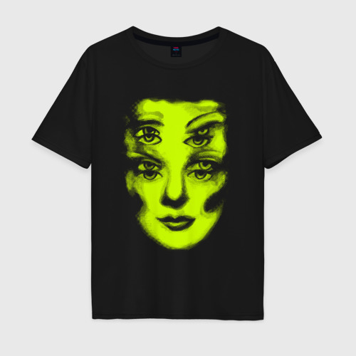 Мужская футболка хлопок Oversize Double lime face, цвет черный