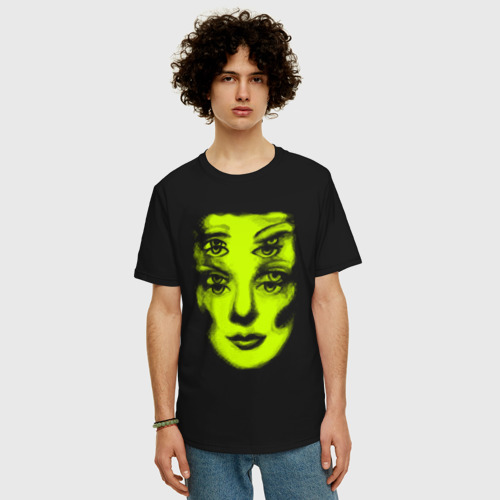 Мужская футболка хлопок Oversize Double lime face, цвет черный - фото 3