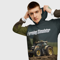 Толстовка с принтом Farming Simulator — Игрушечный желтый для мужчины, вид на модели спереди №3. Цвет основы: белый