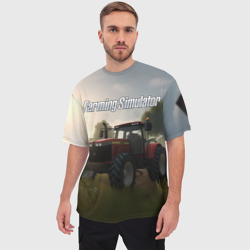 Мужская футболка oversize 3D Farming Simulator - Красный трактор - фото 2