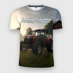 Мужская футболка 3D Slim Farming Simulator - Красный трактор